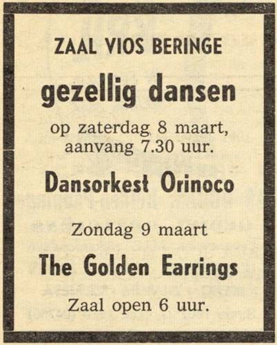 The Golden Earrings show ad scan March 09 1969 Beringe - Zaal Vios